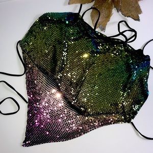 Aggie Chain Halter Top sequins mermaid Size Small